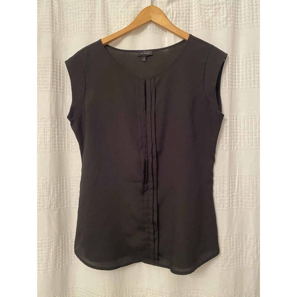 The Limited Women's Silky Pleated Pintuck Sleeveless Blouse Sz M Black Career